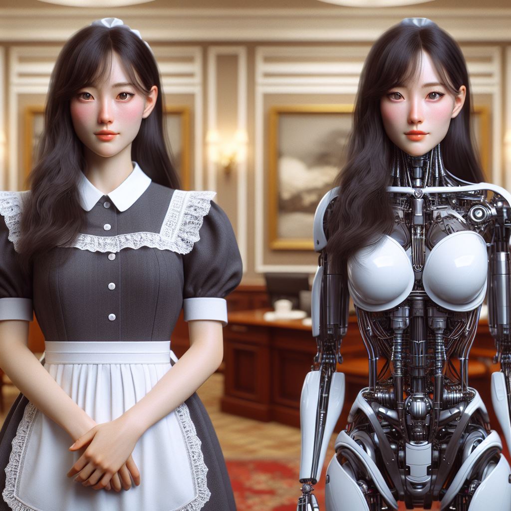 Stripped Maid (2).

#BingAI #cyborg #fembot #メカバレ