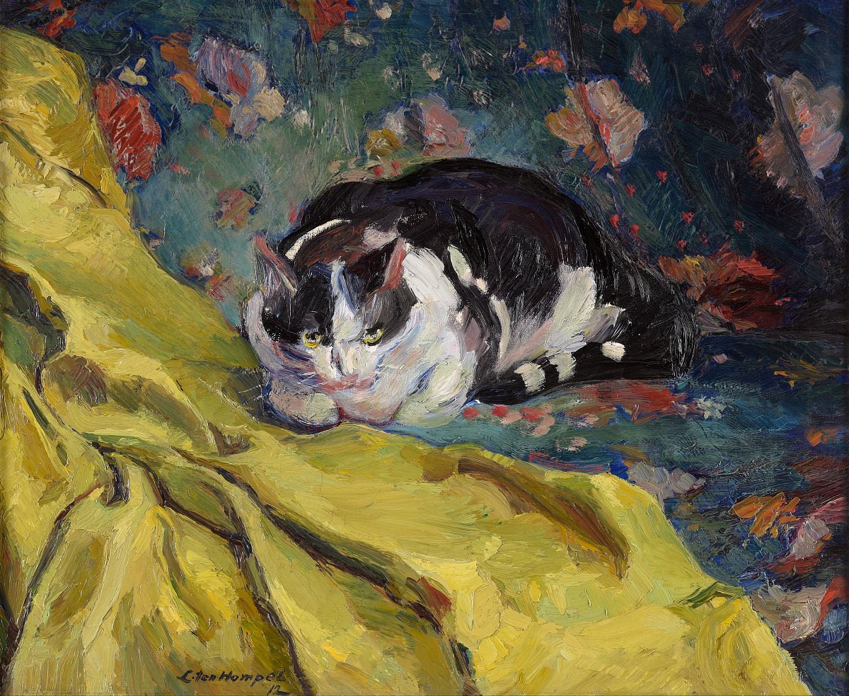 For #Caturday : Ludwig ten Hompel (German, 1887-1932) Cat, 1912 oil on canvas, 59 x 72 cm commons.wikimedia.org/wiki/File:%27C… #CatsInArt
