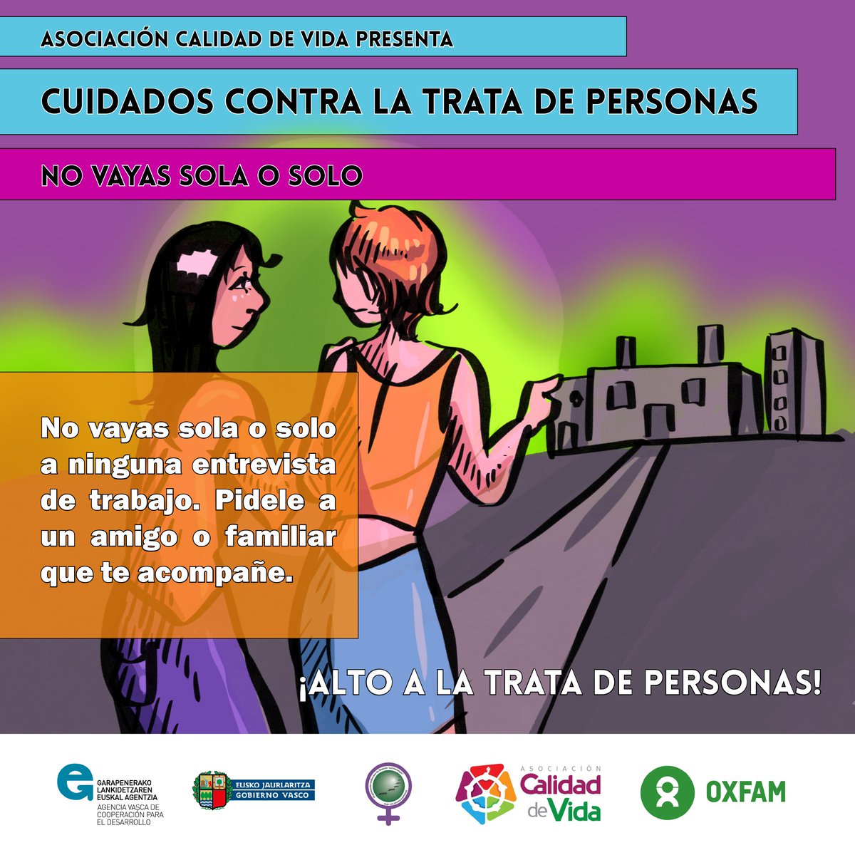 ✋ ¡Cuida tu seguridad! No vayas solo/a a entrevistas de trabajo. Siempre es mejor ir acompañado/a por un amigo o familiar de confianza. Previene la trata.

#calidaddevidahn @Oxfam_CA @LasHormigas_Hn