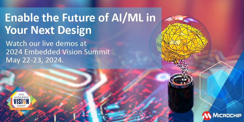 MicrochipTech's tweet image. Learn how you can enable the future of AI/ML in your next design. Visit us at 2024 @EmbVisionSummit, booth 417, to meet with our subject matter experts and view our live demos. Register: mchp.us/440sShi. #EmbeddedVision #AI #ML #VectorBlox