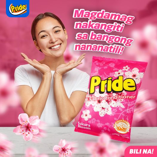 'Wag nang mag-alala na baka mag-amoy araw ka! Para sa bangong long-lasting, #PrideDetergent Sakura Blossom ang gamitin! 🌸 Bili na sa pinakamalapit na grocery stores at supermarkets! 🛒