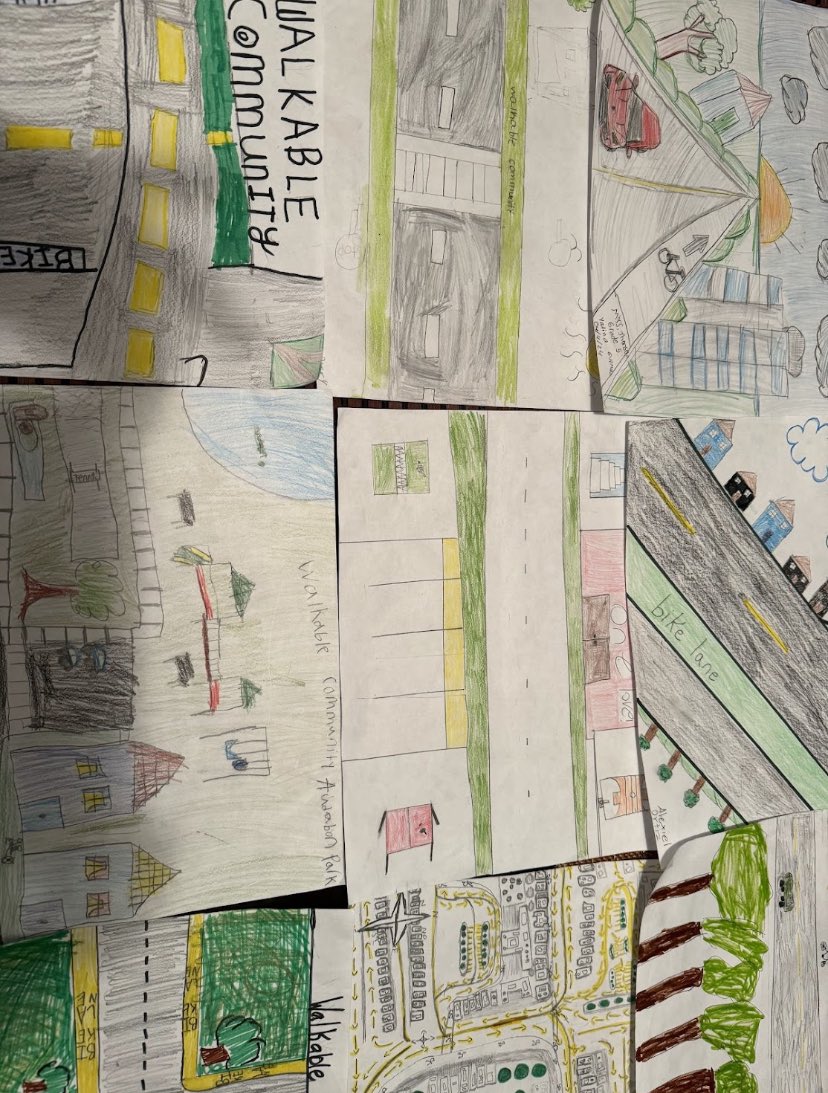 AirBaseK8's tweet photo. 5th grade students are adding their creative touch with hand-drawn walkway designs creating protected bike friendly communities. #CycleOn @Dream_in_Green @SMdcps @carvalhogibson @AlonzaPendergr1 @Jenniedteach https://t.co/KVBgVMoo02