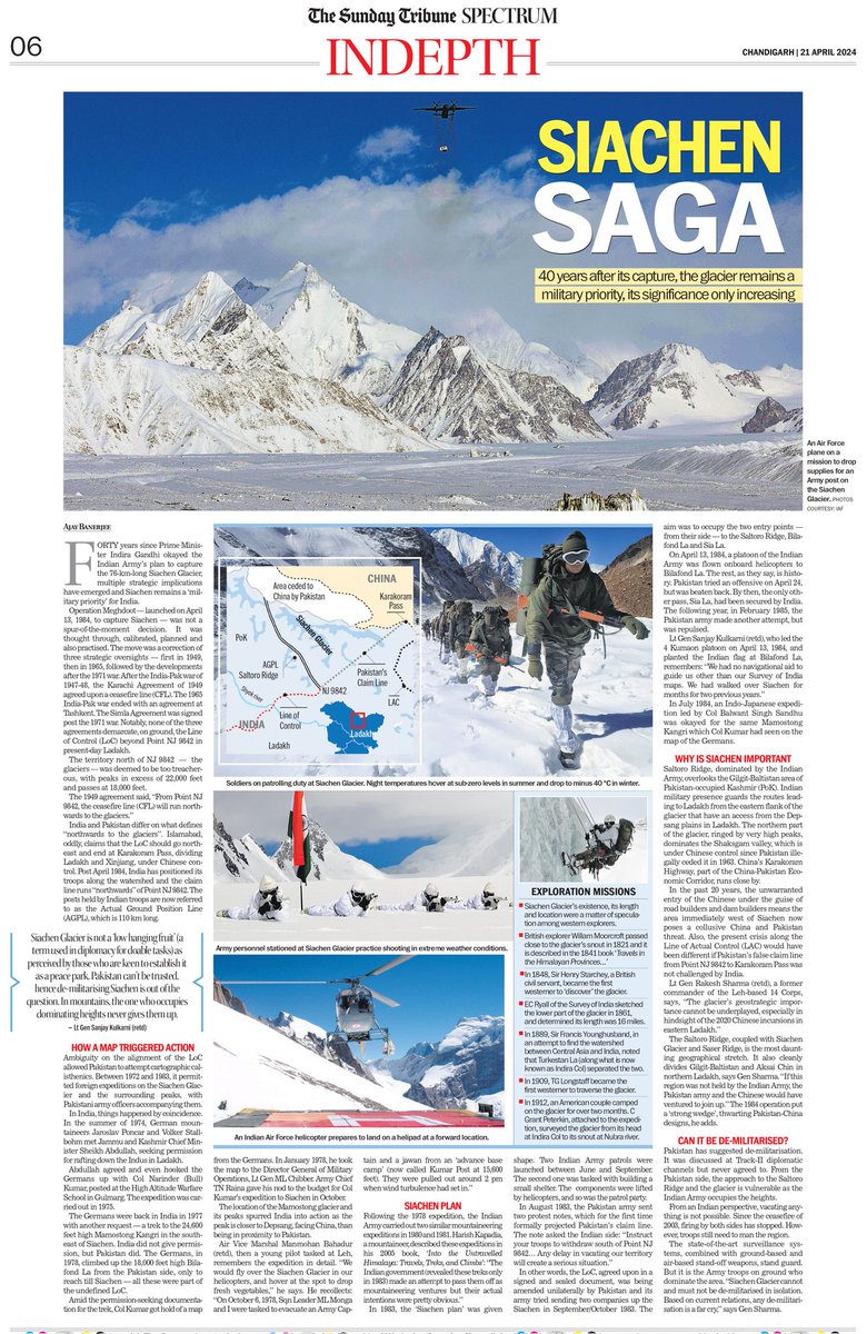 #Siachen Why India secured it. Siachen plan was put in place from 1980 onwards. Pak claim is errornous had that gone thru, Pak-China collusion on Depsang DBO would be reality. @thetribunechd @adgpi @NorthernComd_IA @firefurycorps @MEAIndia Text 👇 tribuneindia.com/news/features/…