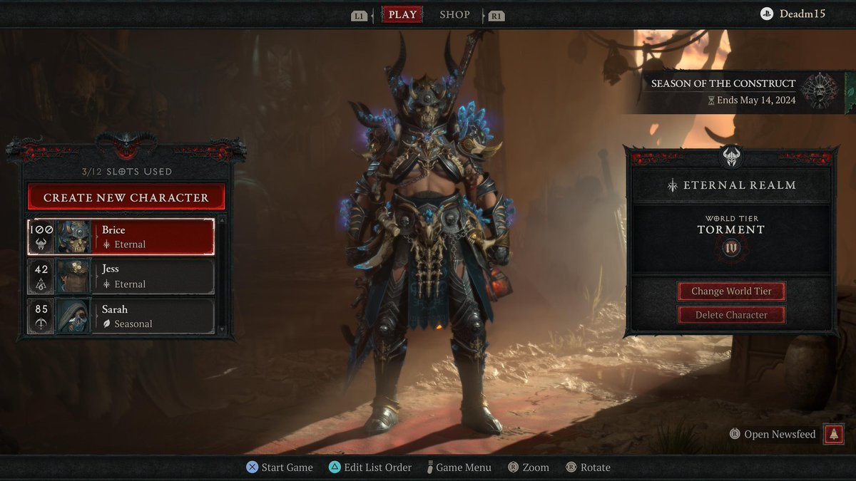 Deadm15's tweet photo. Just hit 100 with my barbarian 😀.

#diabloIV #diabloIVbarbarian #barbarian #eternalrealm #ps5 #PS5Share https://t.co/QEcHoinQVP