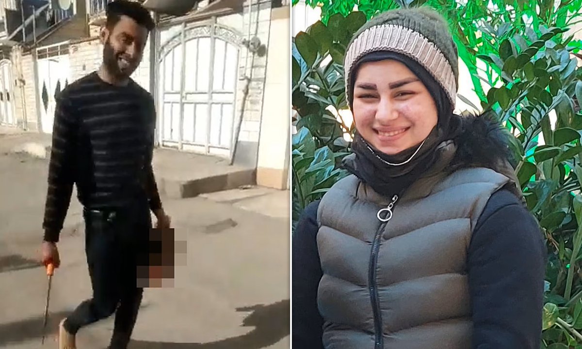 Sajjad Heydari carrying Mona's severed head in Ahvaz.. Iranian man who beheaded 17-year-old wife jailed for eight years..