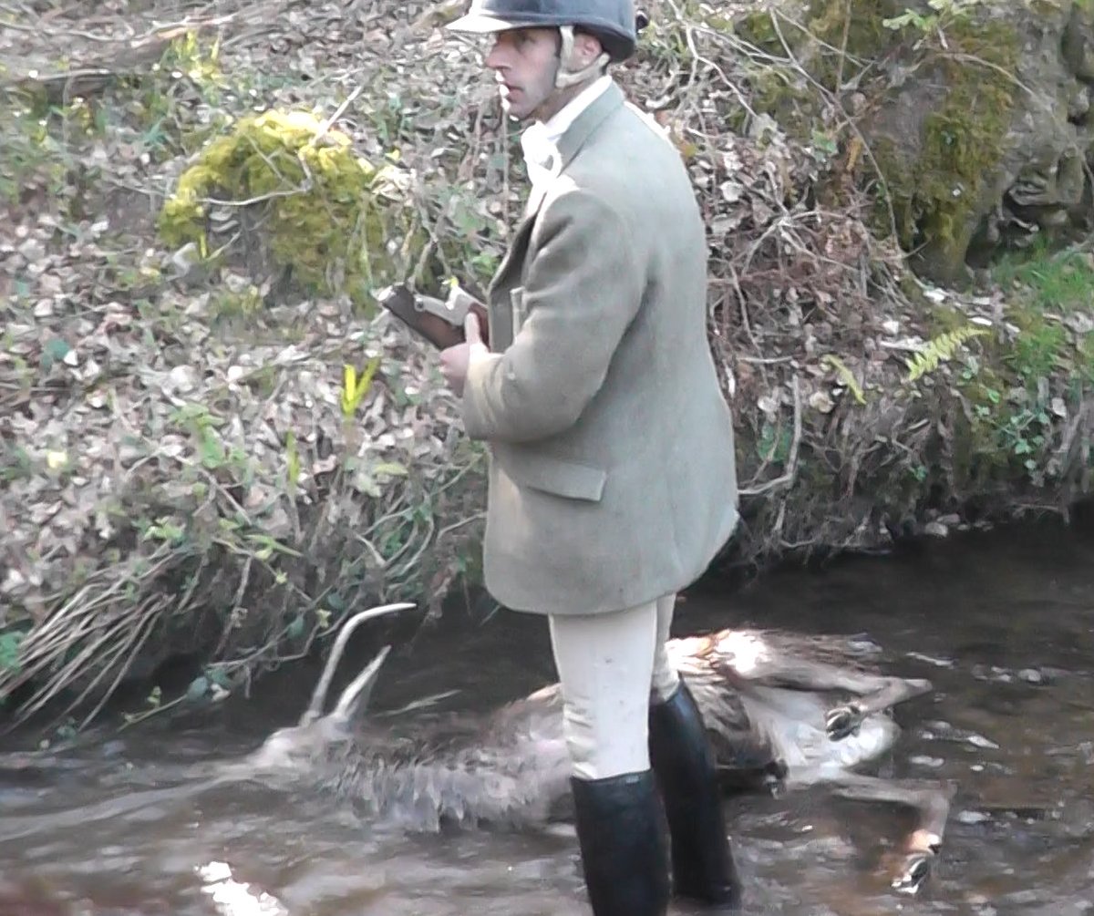 The Devon &amp; Somerset Staghounds gunman who shot the young stag after his cruel gang chased him for miles to collapse. His father shot a stag last year with a sab in line of fire. Today he barged into a sab while holding a loaded gun in the same singleminded desperation to kill