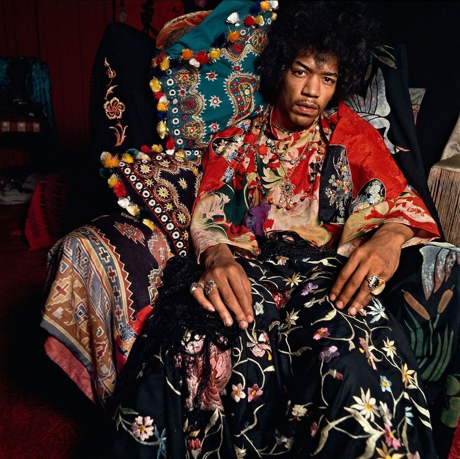 Jimi Hendrix relaxing at his London flat in 1967. Photo by Terence Donovan