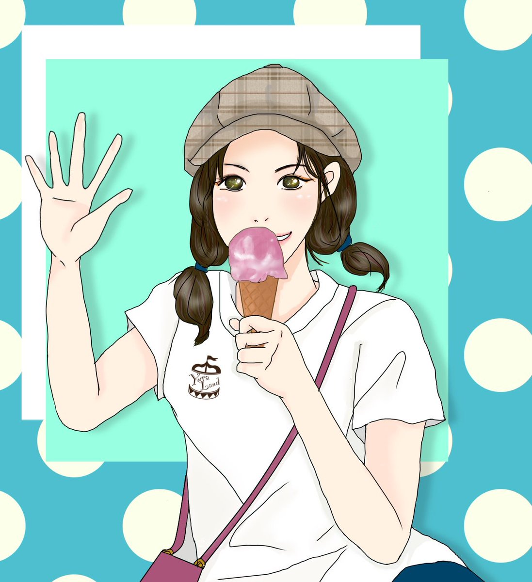 1girl solo looking at viewer smile shirt brown hair hat  illustration images