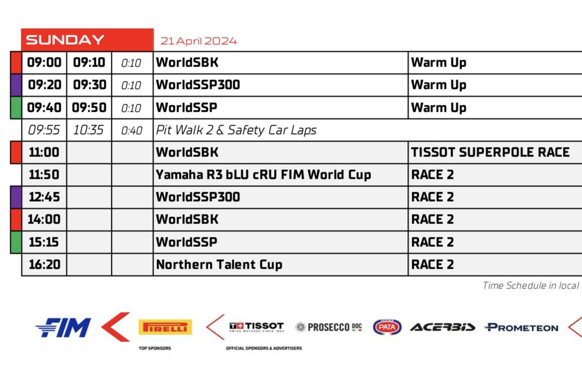 Goedemorgen! Het <a href="/WorldSBK/">WorldSBK</a> tijdschema van vandaag #DutchWorldSBK