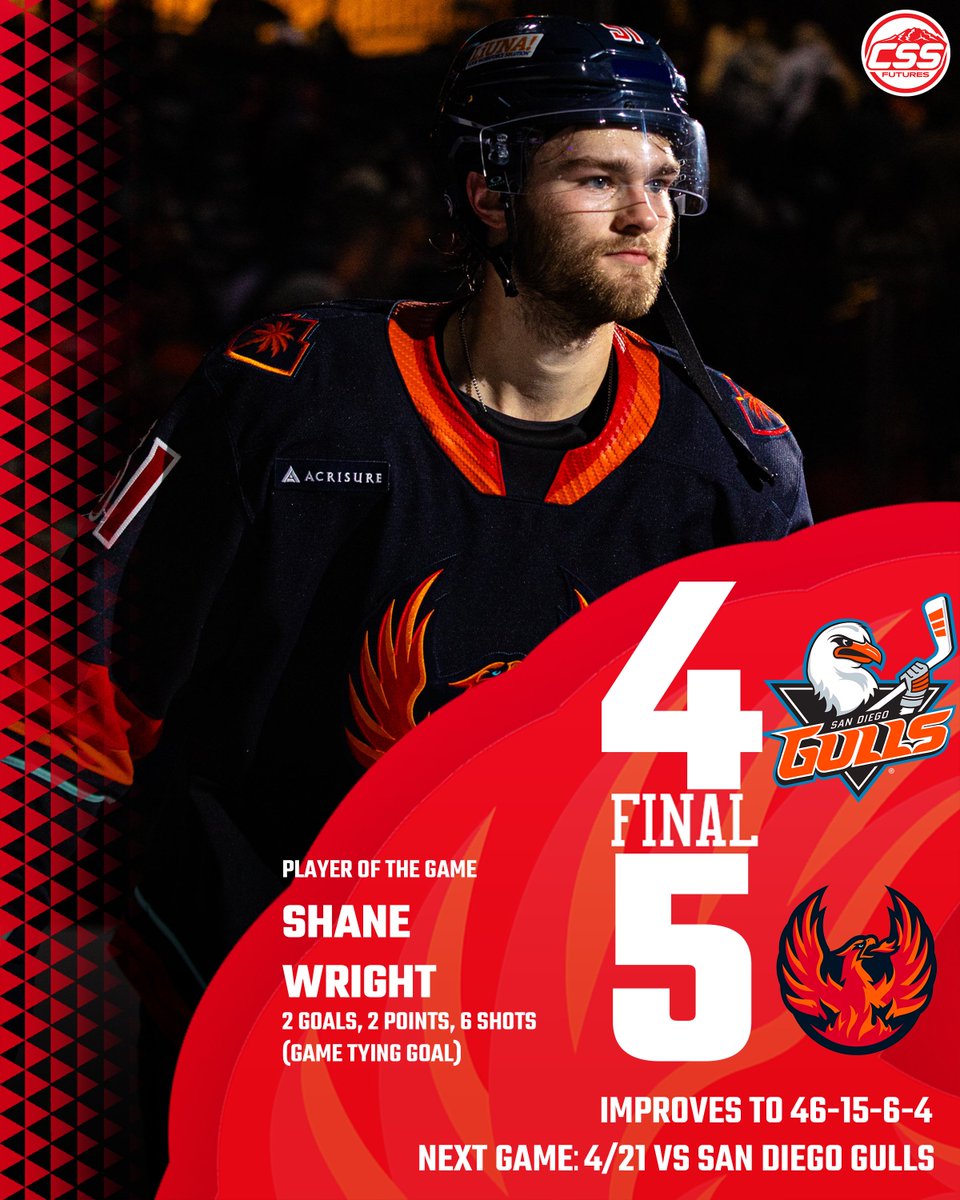 FINAL: @FIREBIRDS WIN! Coachella Valley makes a stunning comeback, including two goals late by Shane Wright to send us to overtime, before Marian Studenic's game winner in the extra period!

Regular season finale is tomorrow!

Photo by Mike Zitek

#CVFirebirds #SeaKraken