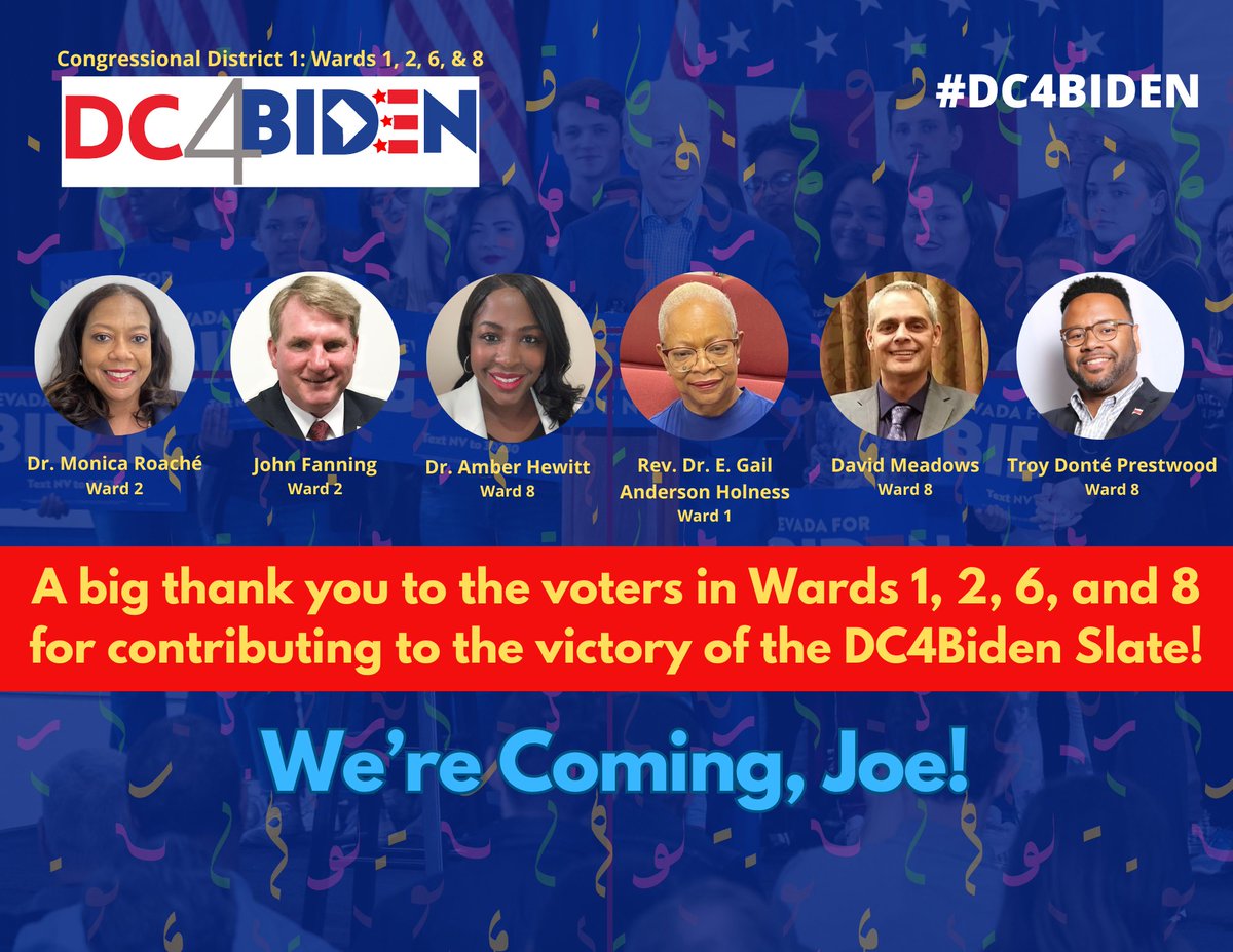 🚨🚨DC showed up for me & my #DC4Biden slate at the DC Delegate election. Democratic voters in #ward1 #ward2 #ward6 & #ward8 made our entire slate VICTORIOUS! We are now set to fight for our DC values in Chicago at #DNC2024! 🎉🍾🗳️dc4biden.com