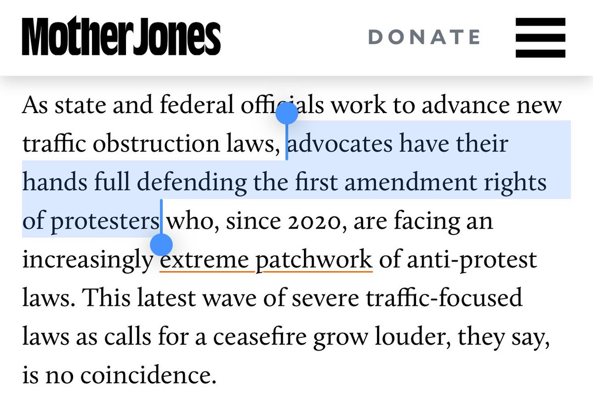 Whatever your views on blockade protests, this is legally illiterate. You don’t have a First Amendment right to break laws you don’t like. The entire point of civil disobedience & related acts is that you’re willing to pay a price. It doesn’t mean we all have to indulge you.