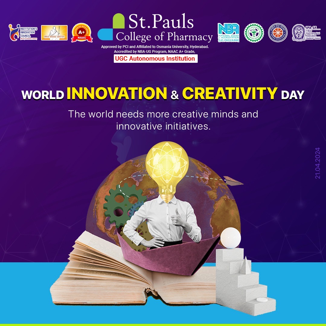 Happy World Innovation & #CreativityDay!

Today, we celebrate the power of #CreativeThinking & #InnovativeSolutions. The world needs more #ImaginativeMinds & bold initiatives to tackle its challenges. 
#StPaulsPharmacyCollege #InnovationDay #WorldInnovationandCreativityDay #Ideas