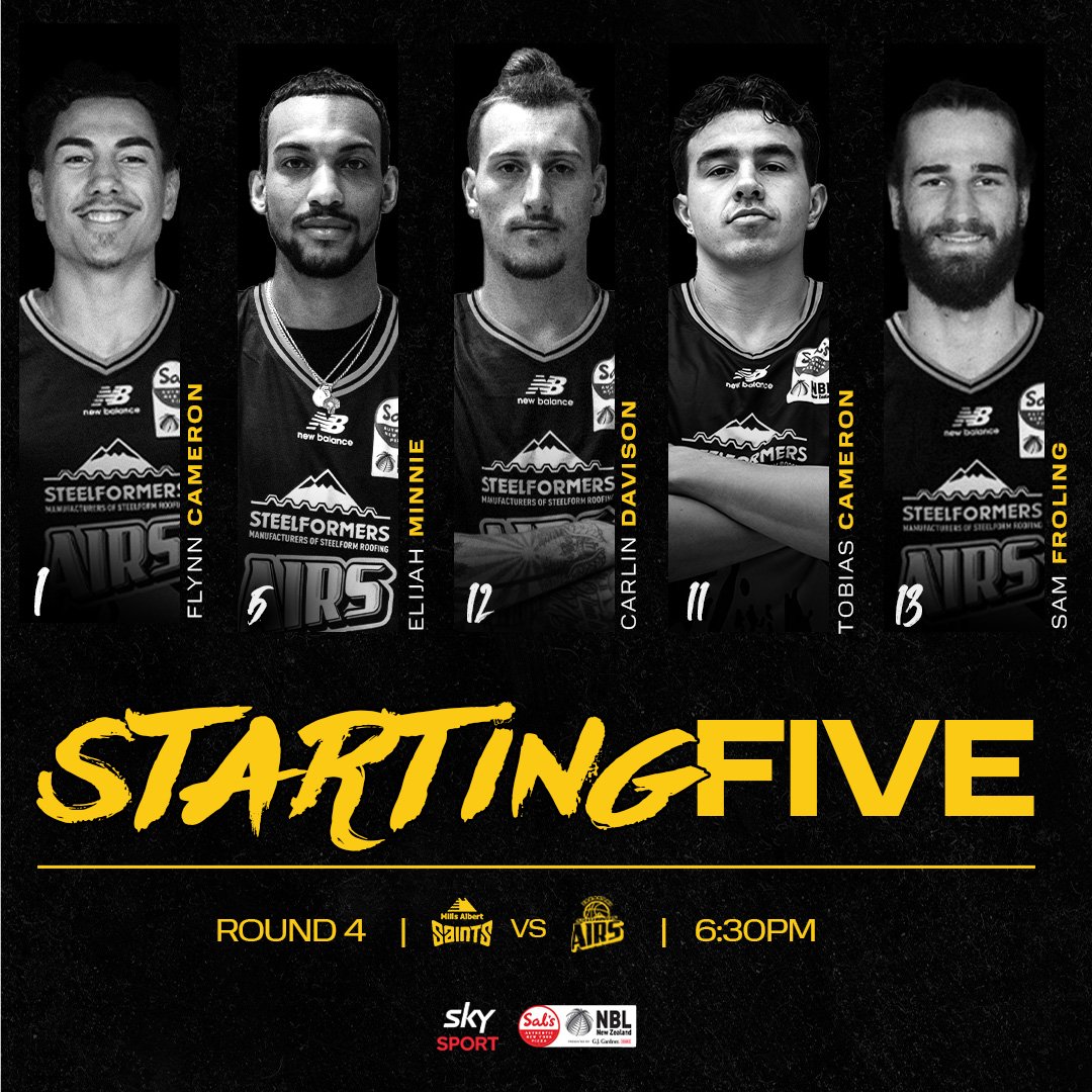 TaranakiAirs's tweet photo. Say hello π to your starting five for our matchup against @saintswgtn in Wellington.
β° Tip off 6:30pm NZST. 4:30pm AEST
@nznbl
@skysportnz
Proudly bought to you by Taranaki Steelformers
#taranakiairs #partofsomethingbigger #SalsNBL https://t.co/OOyOGRnzDd