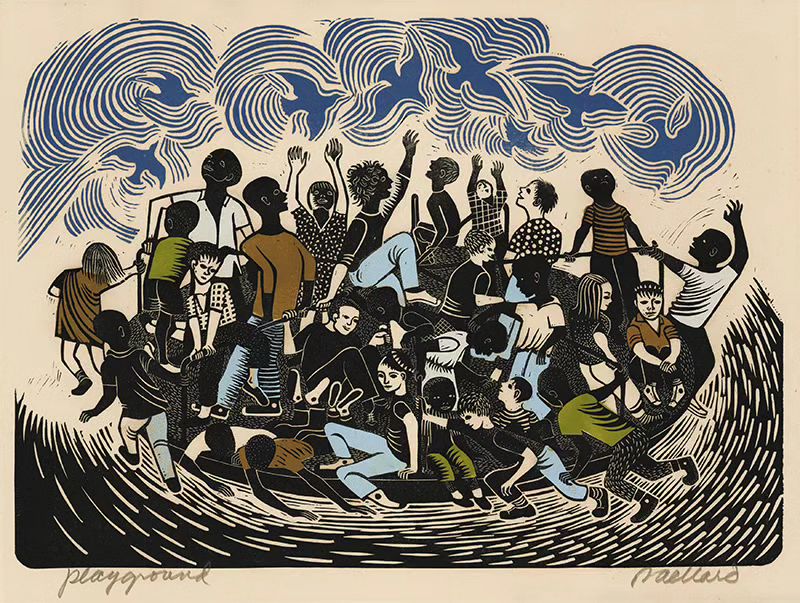 Emmy Lou Packard (1914 - 1998) Playground, color woodcut, ca. 1965.