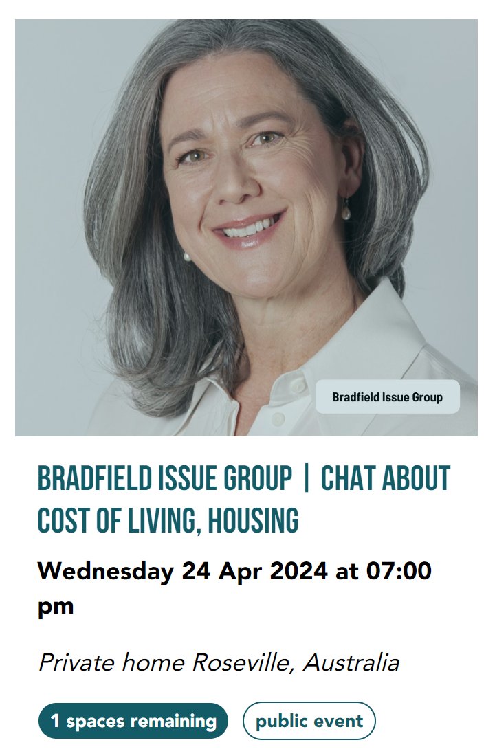 🚨Just One Space Remaining 🚨
   (for this Wednesday 24/4 night)

Read more, Register, &/or check for future 
available Dates, through the link below 🗓️

#BradfieldVotes #BetterIsPossible @Nicolette_Boele