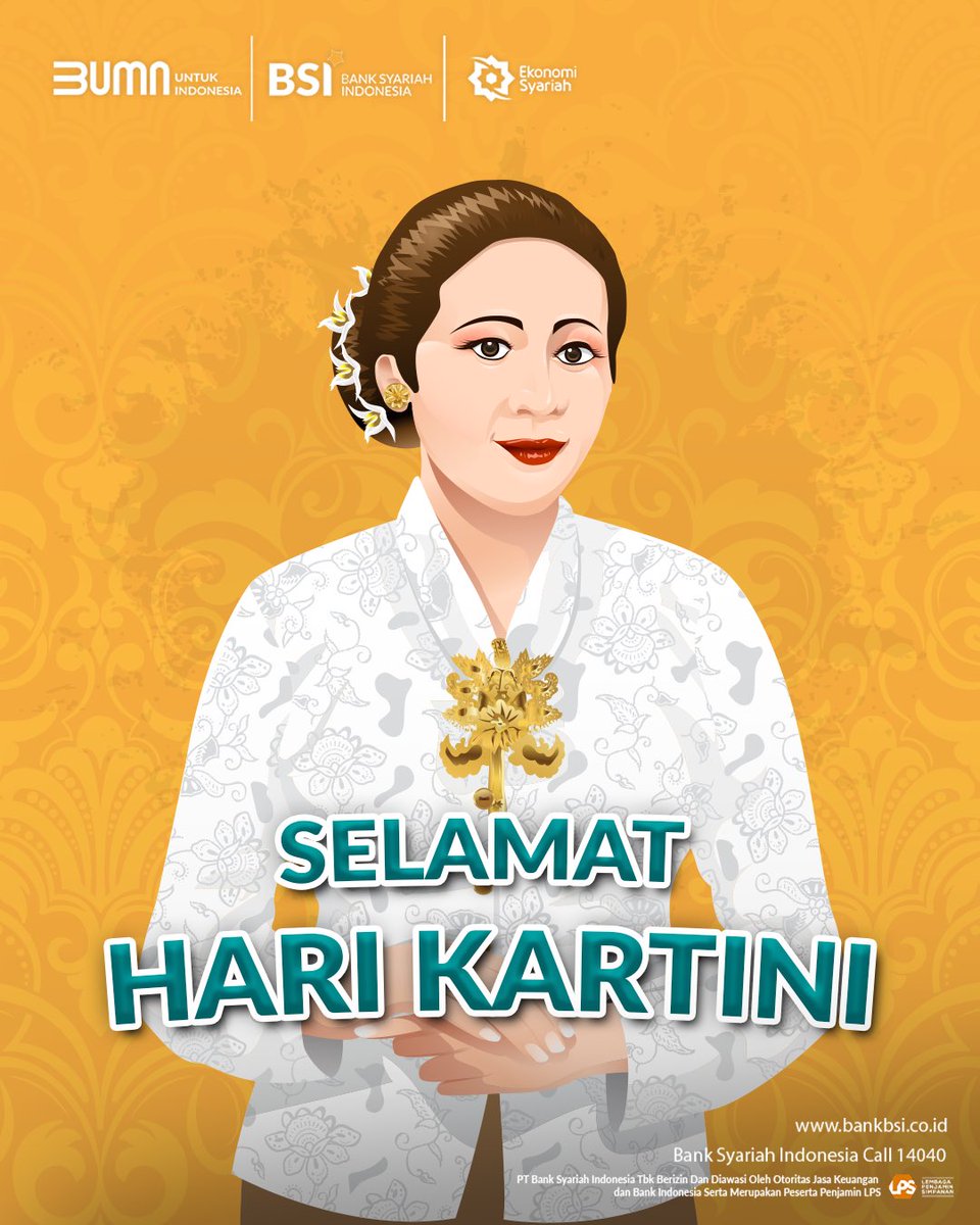 Assalamu'alaikum, Sahabat Syariah! Selamat Hari Kartini! Mari kita teruskan perjuangan Kartini dalam membangun masa depan yang lebih baik untuk wanita di Indonesia dan di seluruh dunia. #BankSyariahIndonesia #BeyondShariaBanking