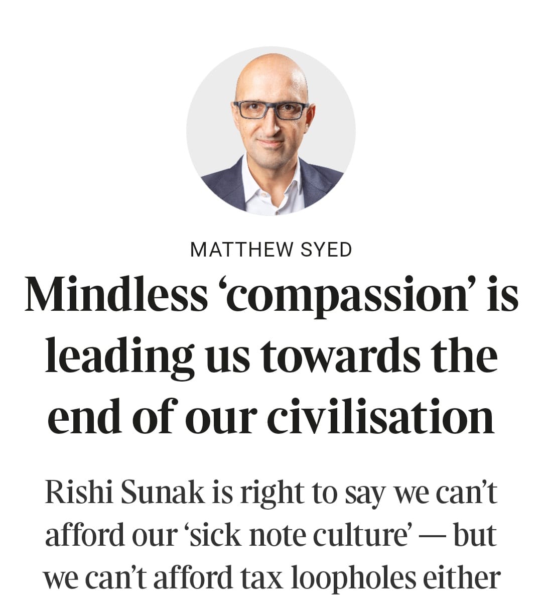 Matthew Syed has decided it's time for us to rethink compassion, in his attempt to provide a moral case for the government's plans to reduce disability benefits and to cast people that need benefits as lazy liars and selfish scroungers. 'what we really need is a moral