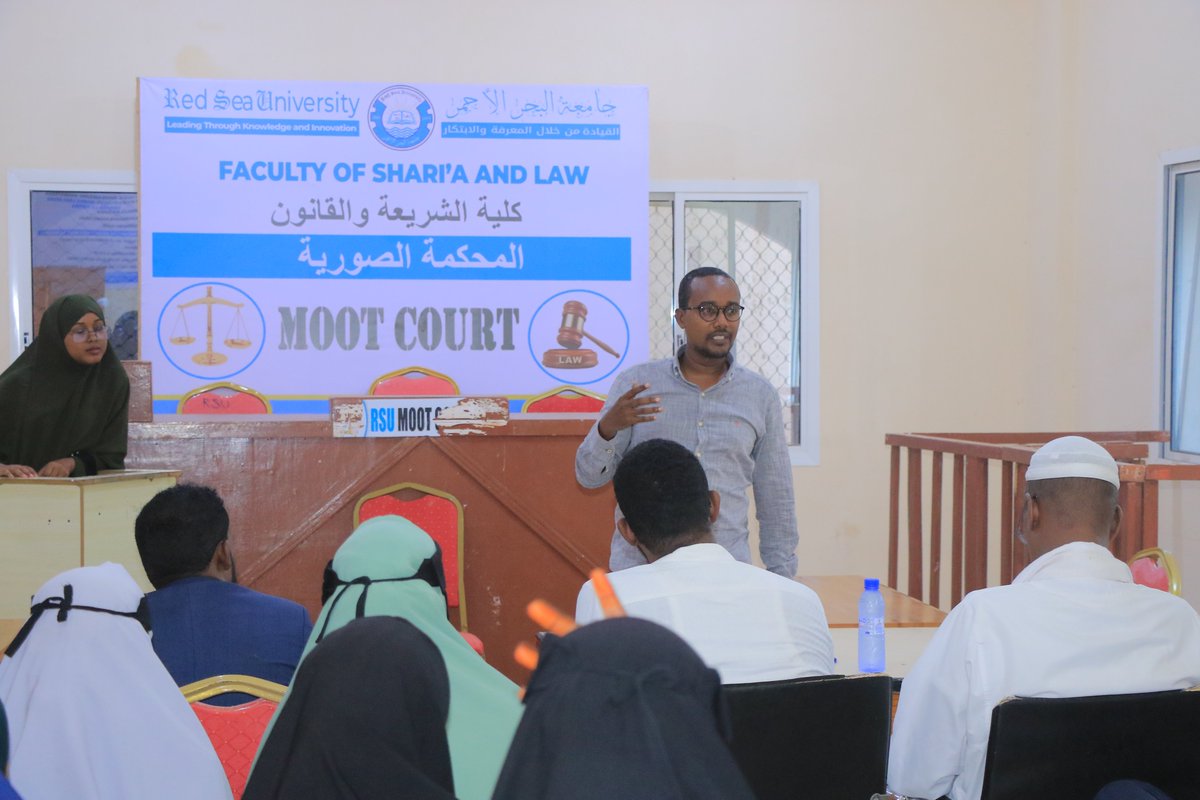 RSUsomalia's tweet photo. Red Sea University’s Faculty of Sharia and Law has officially launched a Moot Court to improve law students' skills as judges, prosecutors, and attorneys with the objective of blending theory with application. https://t.co/9jkIO8pEUB