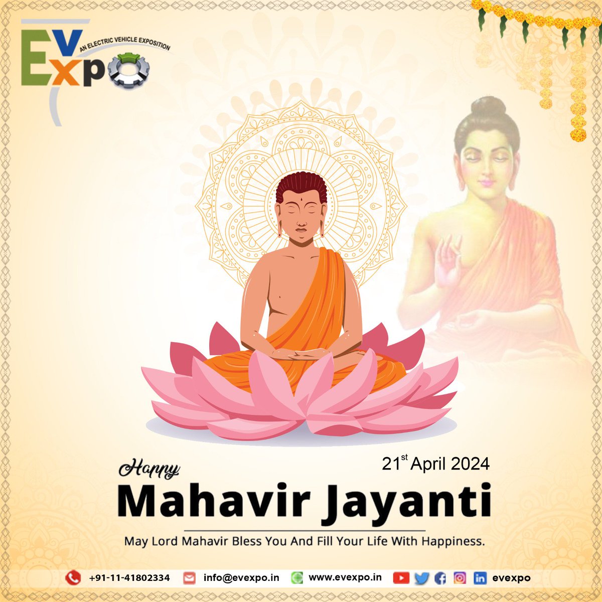 'Happy Mahavir Jayanti! 🙏 Today, we celebrate the birth anniversary of Lord Mahavir, the 24th Tirthankara of Jainism, at EV Expo. His teachings of non-violence, truth, and compassion continue to inspire millions worldwide. #MahavirJayanti #MahaveerJayanti