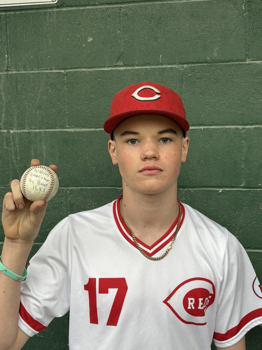 Great outing from bantam reds Cohen Crago who completed the no hitter and faced the minimum. 7IP 15K’s 0BB 80 pitches