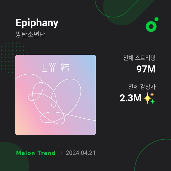 ¡'Epiphany' de #Jin ha superado los 97 millones de reproducciones en MelOn!🇰🇷