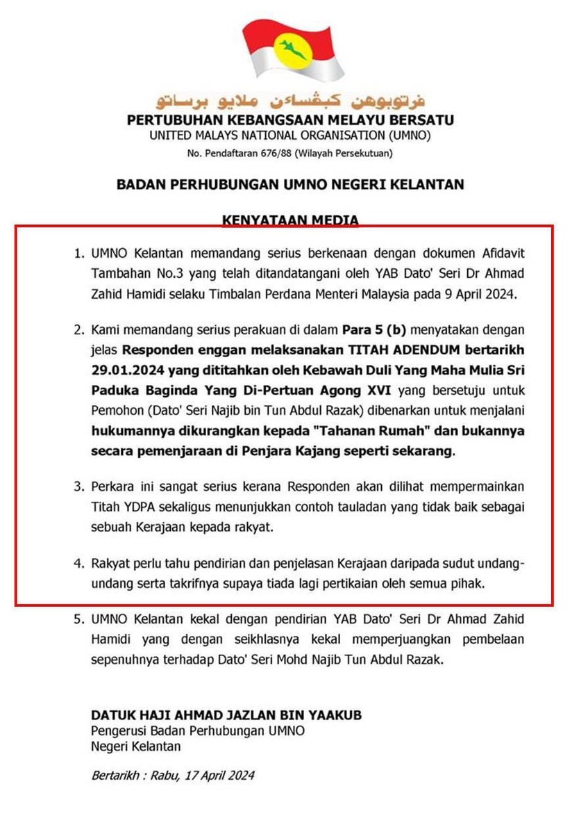 Terima kasih UMNO Kelantan.

Titah YDPA jangan dipermainkan, disorok atau diingkar.