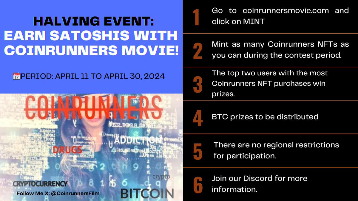 CoinrunnersFilm's tweet photo. β‘οΈ Quick! Just days left for Satoshis with Coinrunners #Giveaway ! π
Trade Coinrunners #NFTs for $75 BTC & Lisa's millionaire playbook! π°
Don't wait!
ππ
https://t.co/1EtR9cAHYI
#Crypto #Coinrunners #BTCHalving2024 https://t.co/OlwEJDusMF