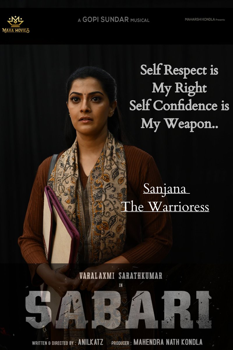 Meet the fearless warrioress of #Sabari aka @varusarath5 in her never before Avatar...
#Charecterposters

@MahendraProducr 
@ActorShashank 
@talk2ganesh 
@mimegopi 
@Shrivatsav3 
@NChamidisetty 
@GopiSundarOffl 
@Dharmi_edits 
@ashishtejap
@MoviesByMaha