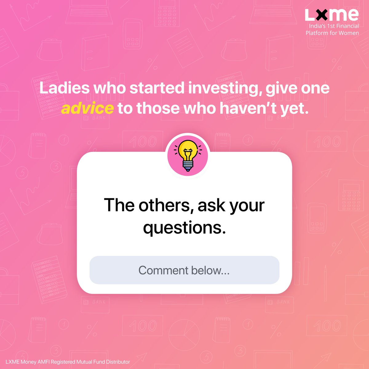 Ladies, let's begin👇

[How to start investing, where to invest, how to budget, how to become rich, personal finance, how to invest in mutual funds, where to start an SIP]

#lxme #womenandfinance #womenempowerment  #conversationsthatmatter