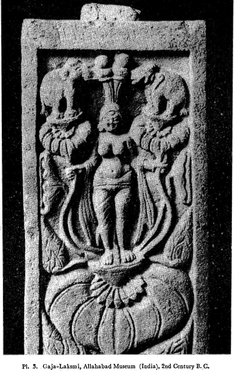 FYI @ambedkariteIND The first photo is that of the Hindu Devi Sri - Gajalakshmi. The two elephants that are bathing her are the two nidhis- Sankha and Padma. This iconography is clearly defined in the Vishnudharmottara (III. 82, 7 ; and 82, 10). Sri is also found described in