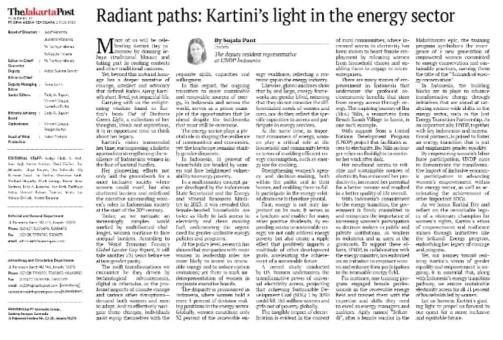 UNDPIndonesia's tweet image. 145 years ago, #Kartini shed light on 🇮🇩 women to voice &amp;amp; contribute aspirations.
Amidst today&apos;s challenges such as the glass ceiling of women&apos;s leadership in #STEM, how can we foster #justransition &amp;amp; promote gender parity? 👩‍🎓♀️👩‍🔬
Read more 👉 bit.ly/radiantpathska…
@SujalaPant
