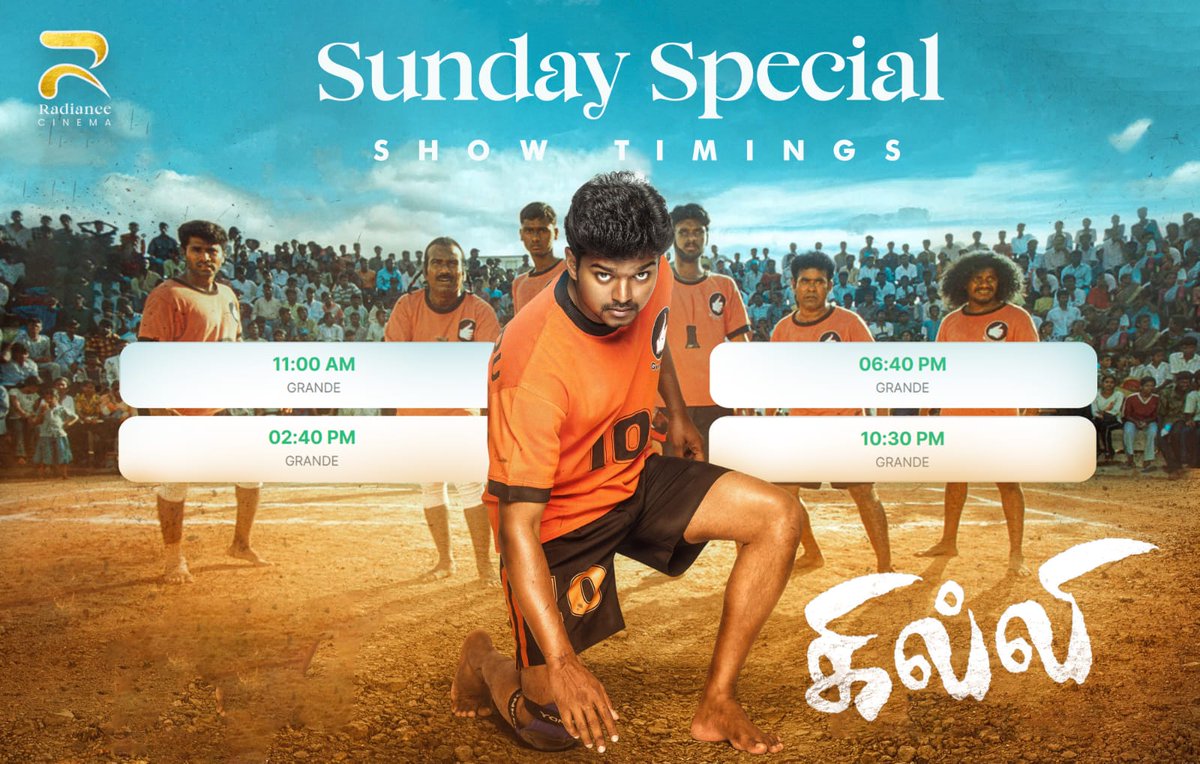 #Thalapathy is #TheGreatestOfAllTime!
#20YearsofGhilli Booking your tickets now for #Gilli!! Let's celebrate together @ Radiance cinema!!
#20YearsOfGilli   
Radiancecinema.com