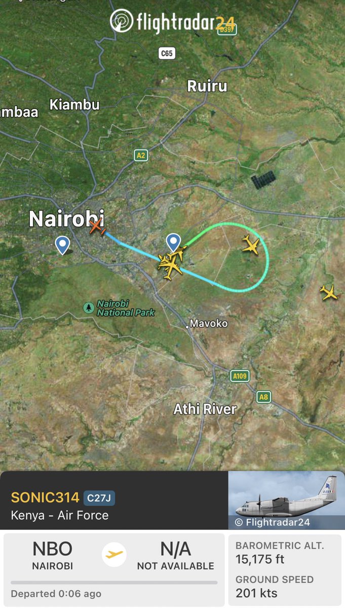 Leornardo C-27J Spartan is airborne. Likely heading to Kisumu.