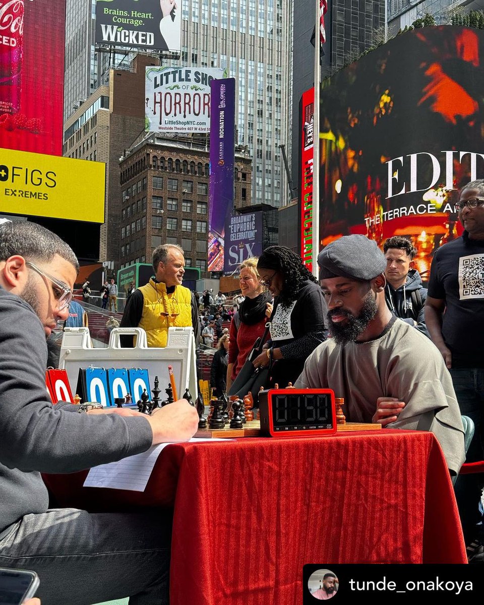 Tunde Onakoya @Tunde_OD, 🇳🇬 Nigerian chess player and advocate for child education, and Shawn Martinez @CoachShawnMar , 🇺🇸 American chess player and coach, have attempted to set a new record for the longest chess marathon, playing for an impressive 60 hours straight in 🗽 New