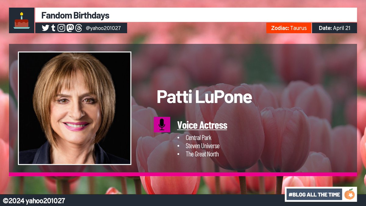 Happy Birthday to the voices of the characters of Roberta McCullough on #CentralParkTV (2020-), Yellow Diamond on #StevenUniverse (2013-19) & #StevenUniverseFuture (2019-20), Momma Marita on #TheGreatNorth (2021-), Actress and Musician Patti LuPone. #FandomBirthdays