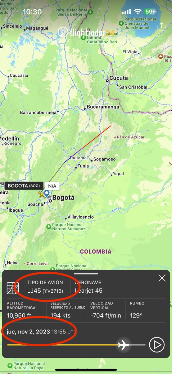 BCN_Plus's tweet photo. Otro vuelo, extraño de un avión sancionado de Venezuela sale hacia Bogotá el 2 de noviembre del 2023, justo cuando Petro se encontraba en Washington en una reunión con Biden. ¿Comienzan a notar el patrón?

El avión #YV2716 sale de Venezuela -aparentemente- a las 12:37 del 2 de noviembre del 2023 y llega a Bogotá a las 13:56. Como pueden notar, hubo interferencia durante el trayecto, sin embargo el avión, si aterriza en Bogotá. 

A las, 14:59, es decir 1 hora después -otra vez- el avión, sale con rumbo hacia Venezuela. 

¿Nuevamente qué hace un avión de Venezuela sancionado, en Colombia cuando Petro no está? ¿A qué vienen, quién lo recibe?
¿Qué hacen durante esta hora?

La siguiente visita de estos aviones venezolanos, es bastante extraño también…