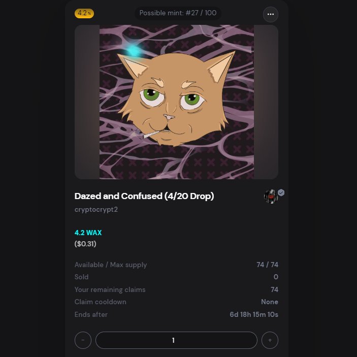 Happy (Late) 4/20 everyone! 

neftyblocks.com/collection/cry…

Dazed and Confused will be available for 1 week with the remaining to be burnt