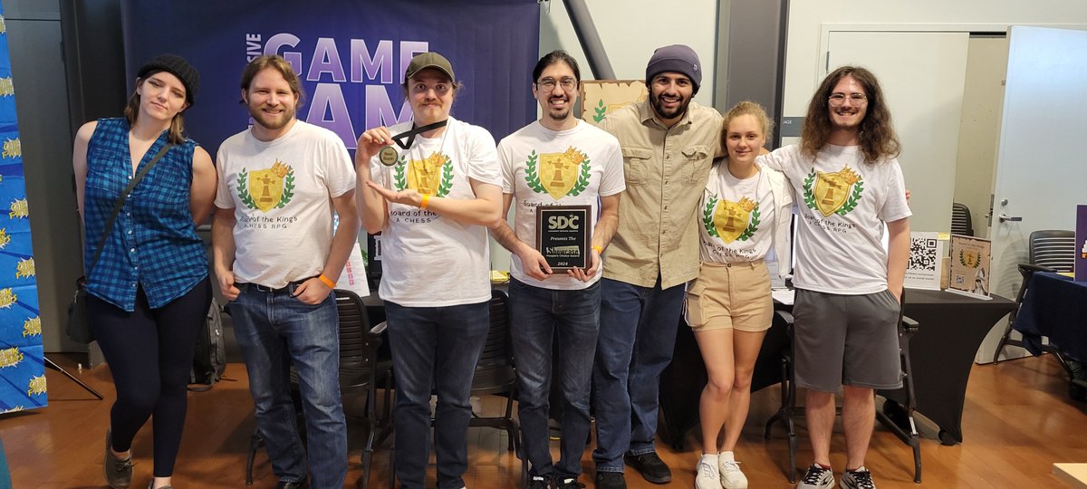 There we go! Team Photo! It took a bit to collect ourselves after <a href="/CCS_Sacramento/">Capital Creative Showcase</a>

"Best Booth" award pictured. "People's Choice" award pictured.

"Best Booth" hidden behind us (sorry!)

#ccs2024 #indiegamedeveloper