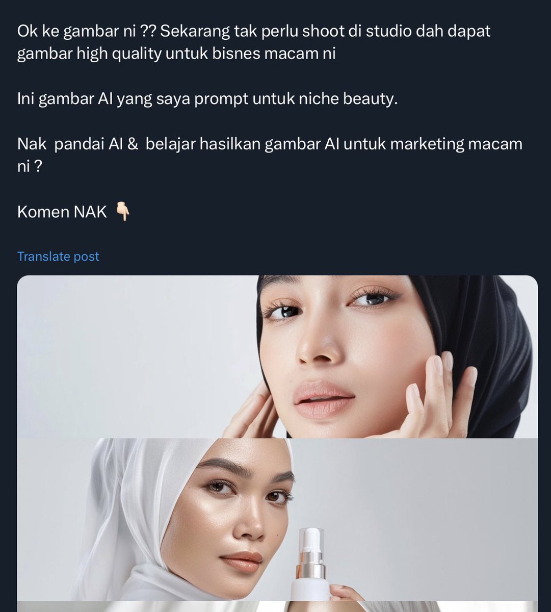 Any 'beauty' product selliing their merchs using ai model is basically false advertising because none of their shit is real lol don't put money where the prompters are because it's cheap ass shit products from broke ass businesses who can't hire professional creatives 🥱 girl bye