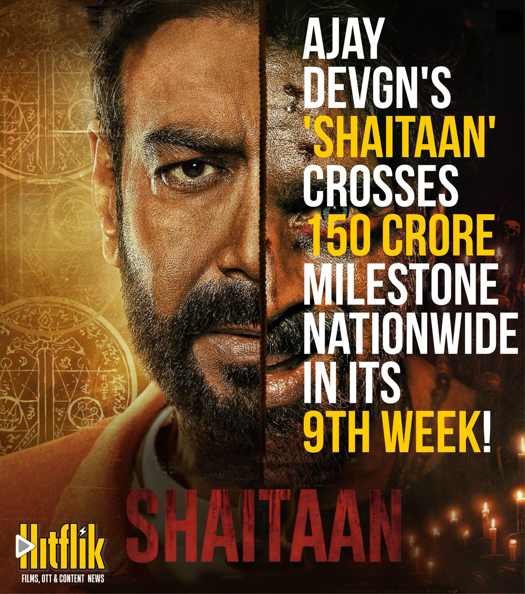 India #BoxOffice #Update! #AjayDevgn's #Shaitaan Continues Strong Run, Surpasses Rs. 150 Crore Mark Nationwide! 🎬 💰 Collects Rs. 1.85 Crore in Its 9th Week, with Mumbai Circuit Leading the Charge at Over 32 Crores! #RMadhavan #Vash @ajaydevgn @KumarMangat @actormaddy