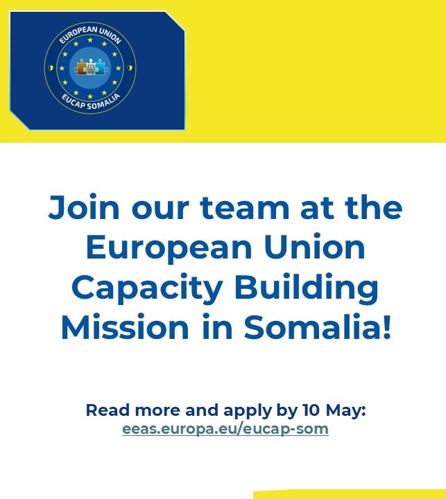 Join our team at the European Union Capacity Building Mission in Somalia! We have several international positions vacant at the Mission’s HQ in Mogadishu and Field Offices. Apply here: bitly.ws/3inN5