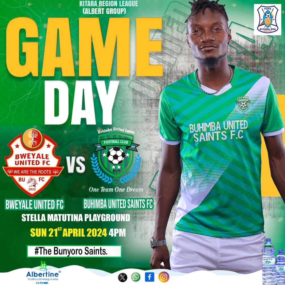 *It's Game Day 🤝* 

 *Come on Saints 🤞👊👊* 
🆚 Bweyale United FC 🕊️
🗓 Sun, April 21/ 2024
🏆 Region League Albert group.
🏟 Stella Matutina playground.
🕘 4pm

#TheBunyoroSaints ||#OneTeamOnedream