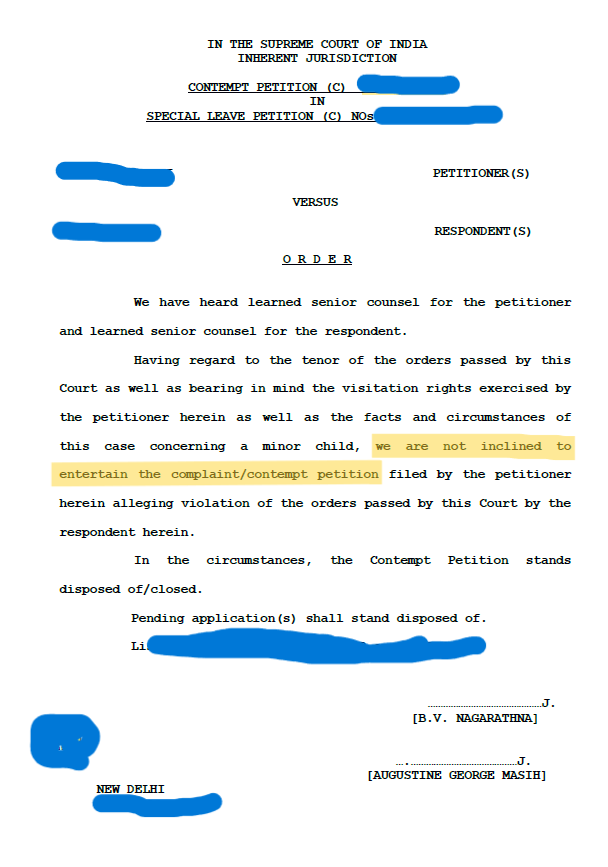 Father hires top lawyers (Shyam Diwan, Meenashi Arora, Prabhjit Jauhar) &amp; goes to Supreme Court over visitation order violation. 🏛️. However, Supreme Court is not inclined to entertain the complaint/contempt petition🚫

What can fathers do if mothers violate visitation orders?🤔