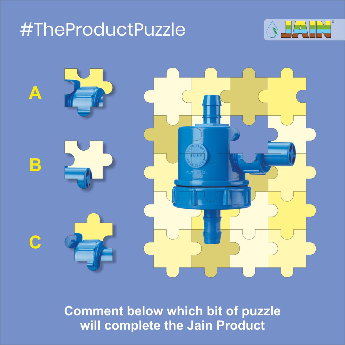 The #JainProduct puzzle 🧩 and your #SundayMotivation is back!!🤩 Comment your answers below 👇🏻with the perfect bit of puzzle🧩 which completes the #JainDripper #JainProducts #Emitter #Dripper #Agriculture #Farming #AgTech #JainIrrigation #JISL