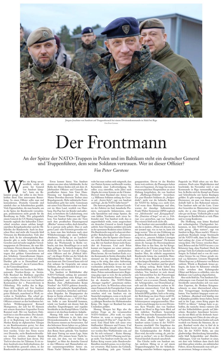 QuandtStefan's tweet photo. Die @faznet mit einem bemerkenswerten Beitrag über einen außergewöhnlichen Offizier und Menschen @vonSandrart: „Ein militärischer Führer, dessen Kommando man sich gerne anvertraut. Solange er eines hat.“ 🫡 Ein Frontmann mit Zukunft ⭐️⭐️⭐️⭐️ @NATO. #Bundeswehr #Zeitenwende https://t.co/4RSFVCmxwA