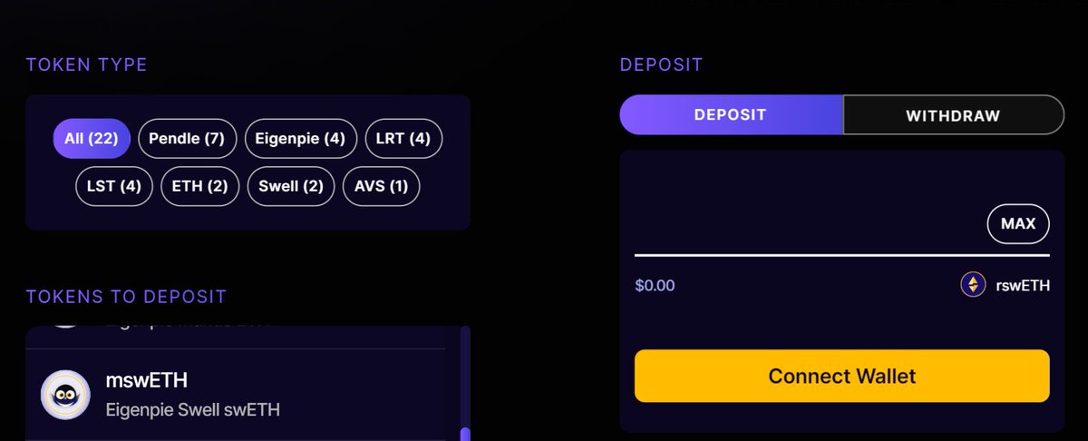 What do you get for depositing in Swell L2? 🌊 The answer depends on the asset you deposit... All depositors earn Swell L2 rewards, which comprise a Swell season 2 airdrop on the launch of the L2, multiple airdrops from projects on Swell L2, and a share of 1M EigenLayer Points.