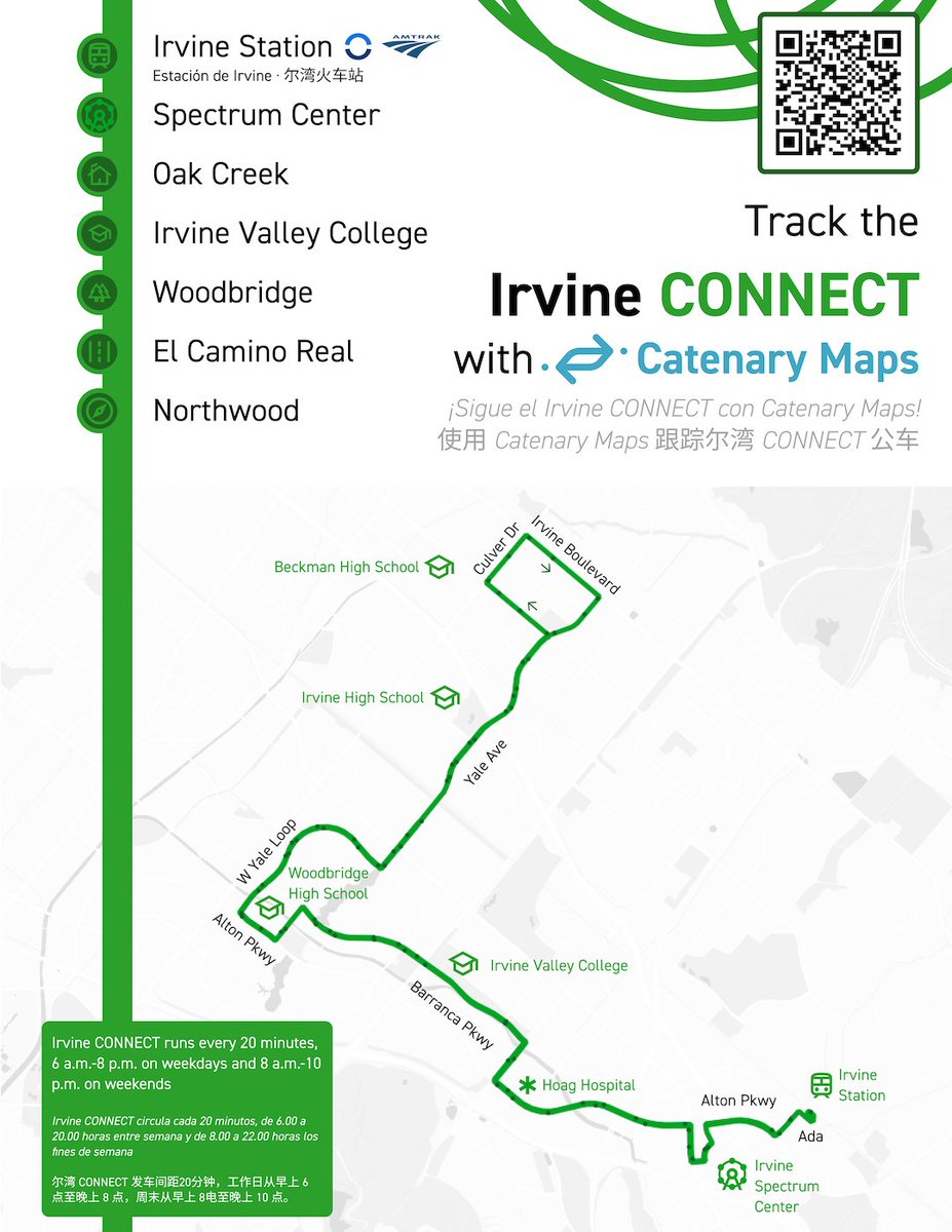 keep an eye out for these new signs, which we'll be posting soon at select Irvine CONNECT bus service to provide information on the service in English, Spanish, and Chinese!