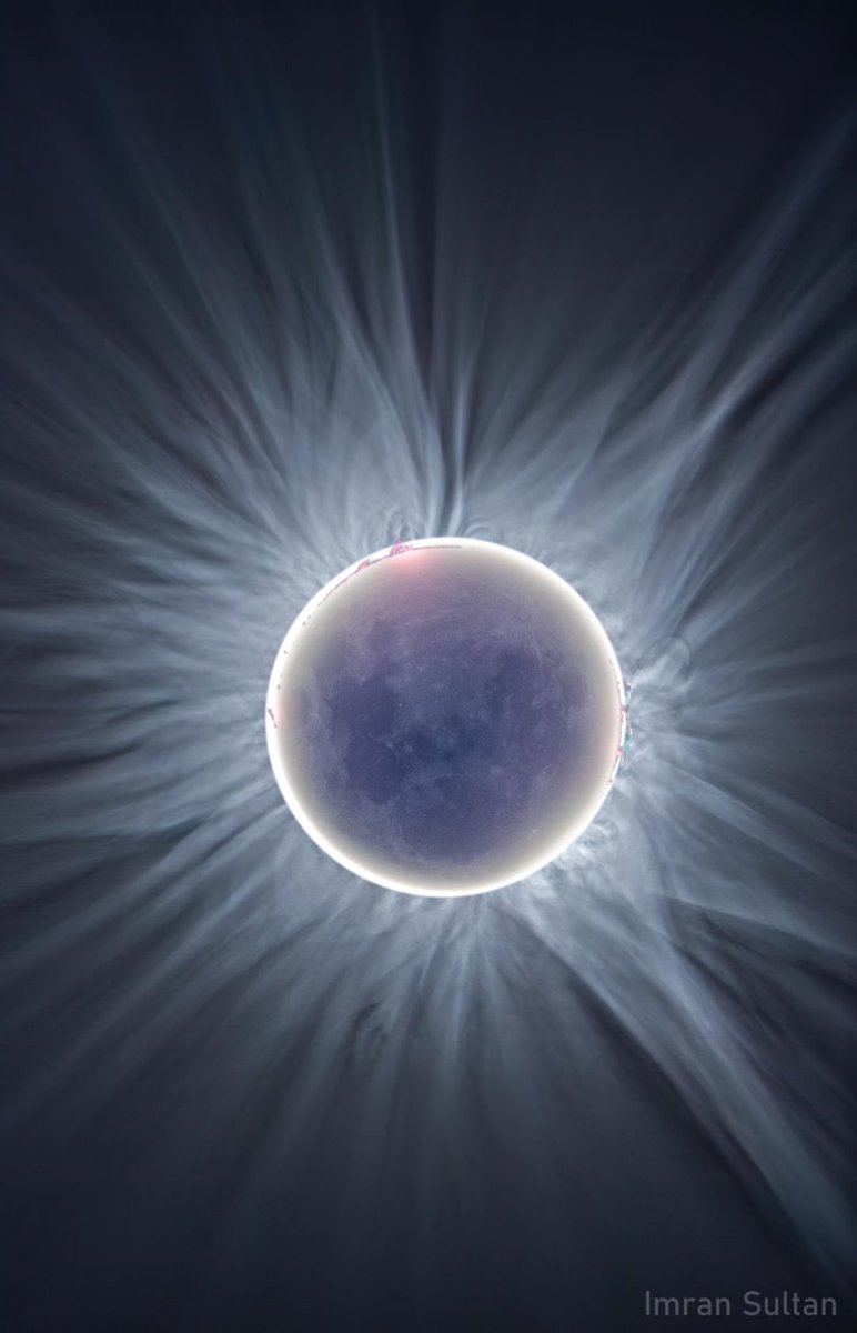 After traveling over a thousand miles and a week of editing, here is my picture of the sun's corona. To make this picture, I combined photos at different exposures, all shot during the eclipse totality

Credit Imran Sultan
