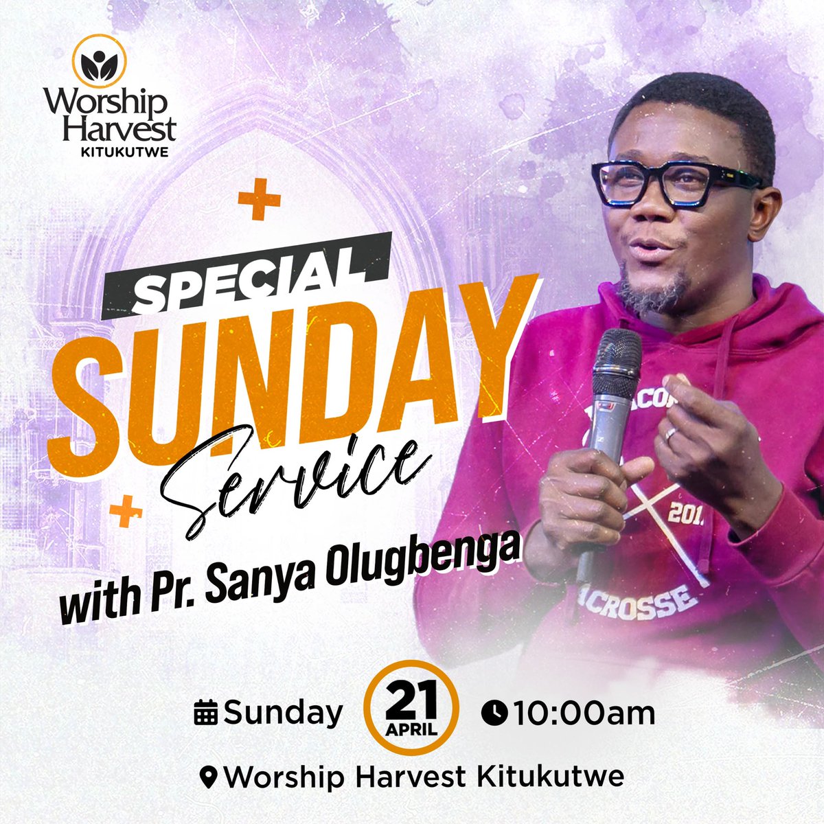 We have the pleasure of hosting Pr Sanya Olubenga at @worship_harvest Kitukutwe this morning at the 10am service. You are welcome to join us
